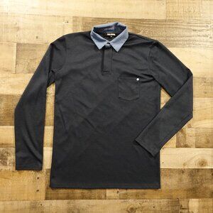 Baldwin Long Sleeve Polo Shirt Men’s Small Navy Blue Contrast Collar